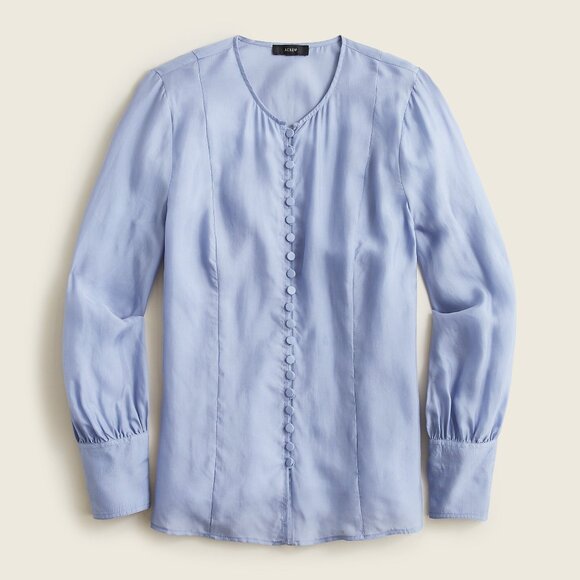 J. Crew Eco Cupro Blend Covered Button Top in Beachside Blue Size 2 NWT - Picture 1 of 4